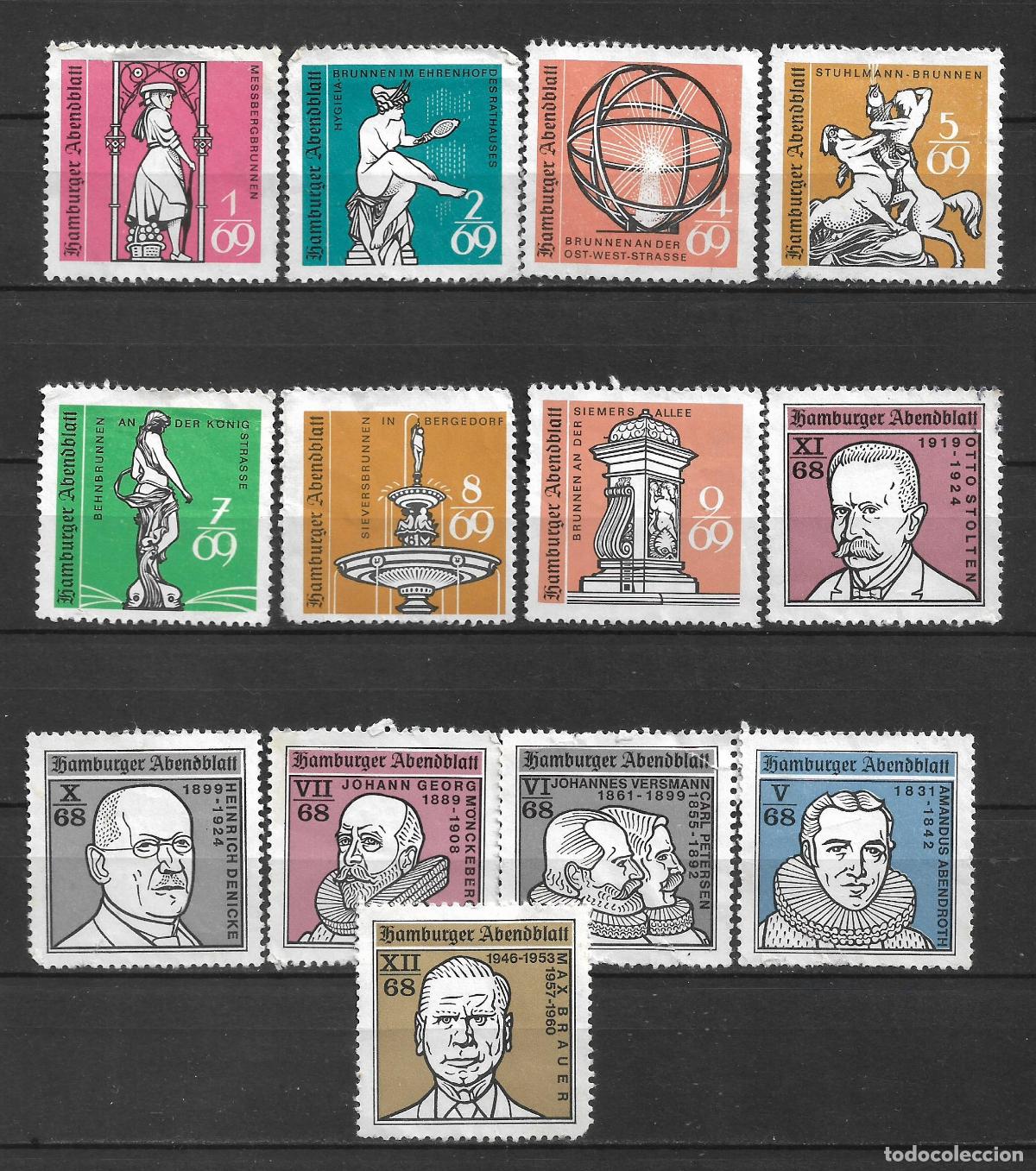 Sellos: alemania 1968 y 1969 lote 13 vi&ntilde;etas del periodico hamburger abenddlatt - 34/14