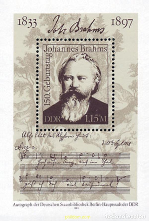 Sellos: 109433 MNH ALEMANIA DEMOCRATICA 1983 150 ANIVERSARIO DEL NACIMIENTO DE JOHANNES BRAHMS
