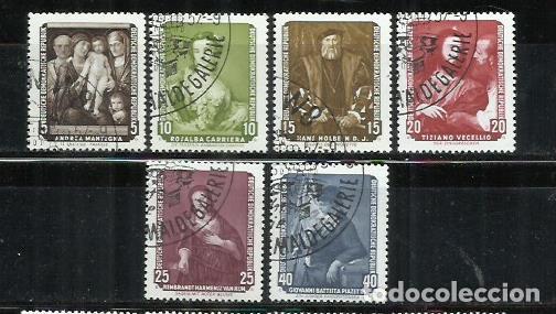 Sellos: 0174-ALEMANIA DEMOCR&Aacute;TICA DDR SERIE COMPLETA 1957 N&ordm;302/307 PINTURA ARTE MATASELLOS 1&ordf; D&Iacute;A.