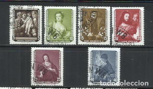 Sellos: 0173-ALEMANIA DEMOCR&Aacute;TICA DDR SERIE COMPLETA 1957 N&ordm;302/307 PINTURA ARTE MATASELLOS 1&ordf; D&Iacute;A.