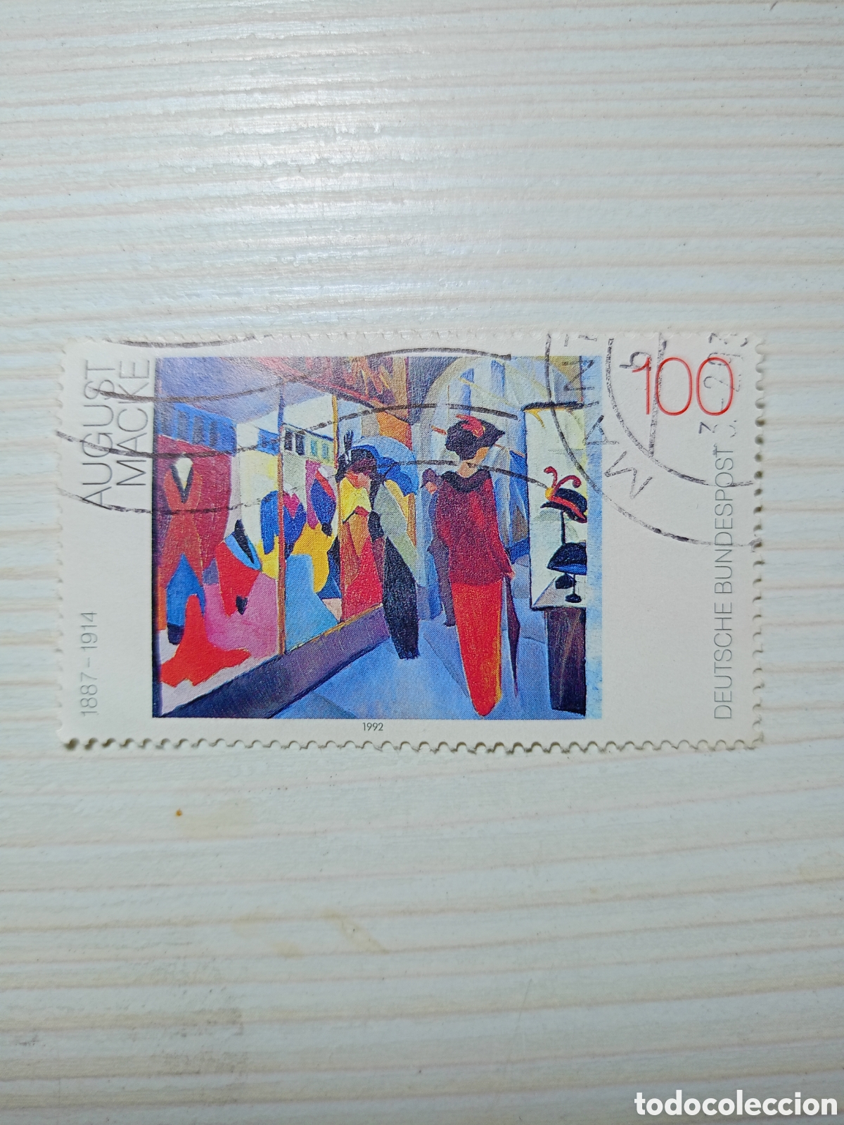 Sellos: sello postal de Alemania Occidental emitido alrededor de 1992 que presenta la pintura &rdquo;Tienda de Mod