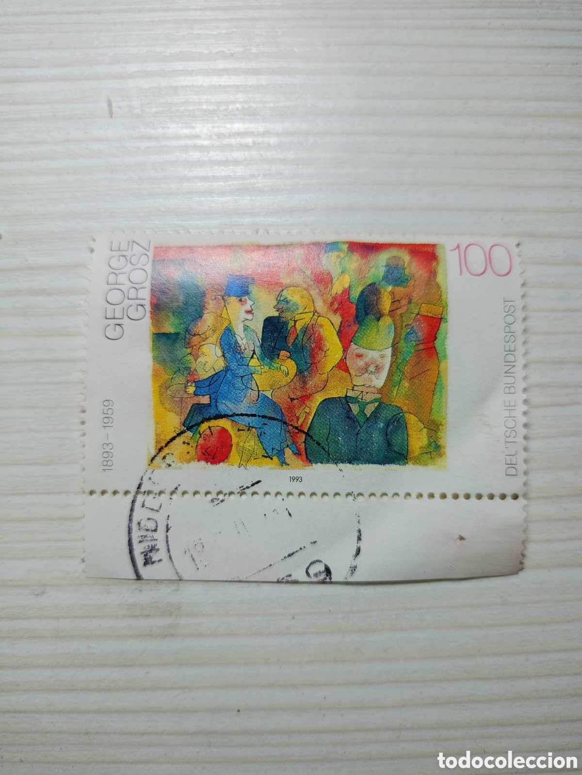 Sellos: sello postal de Alemania de 1993 presenta la pintura &rdquo;Caf&eacute;&rdquo; de George Grosz.