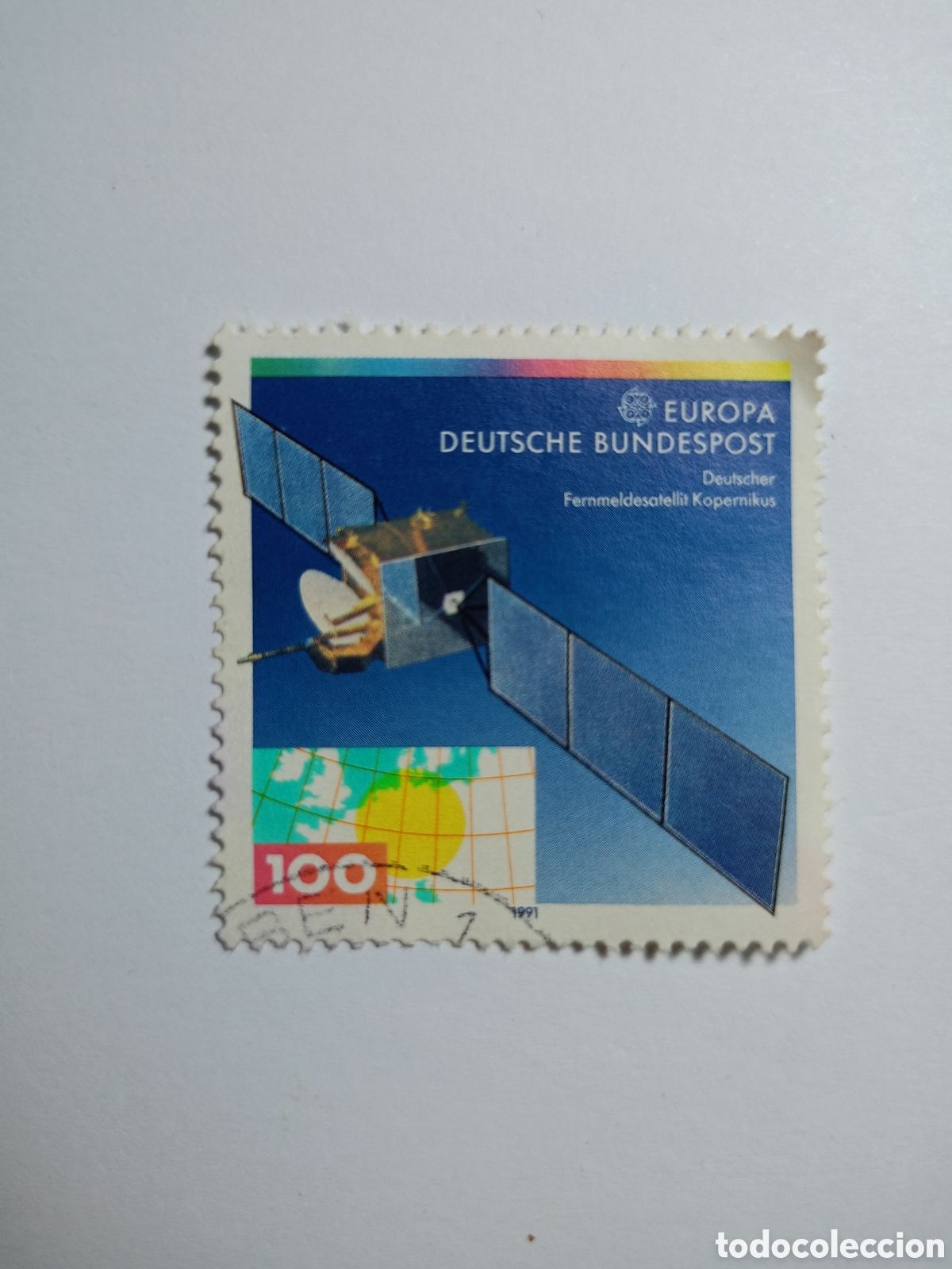 Sellos: sello postal alem&aacute;n de 1991 conmemora la serie Europa CEPT sobre exploraci&oacute;n espacial