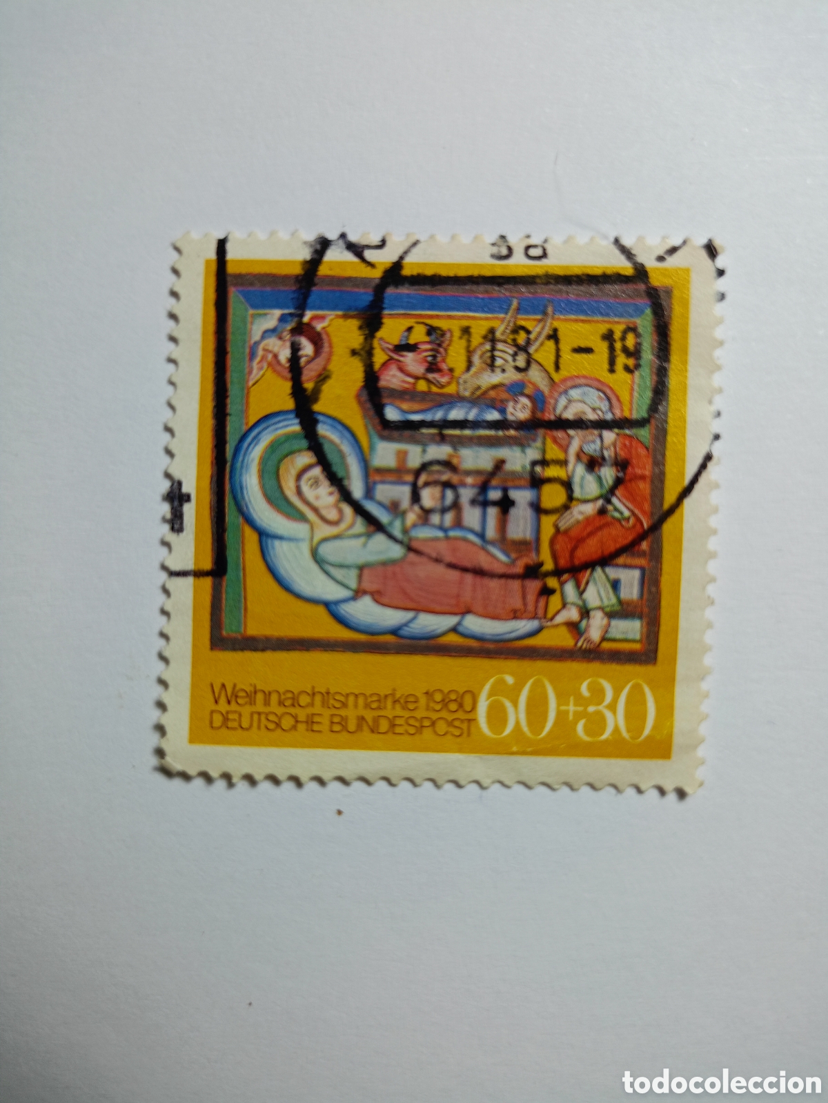 Sellos: sello postal alem&aacute;n de Navidad de 1980 de la Deutsche Bundespost.