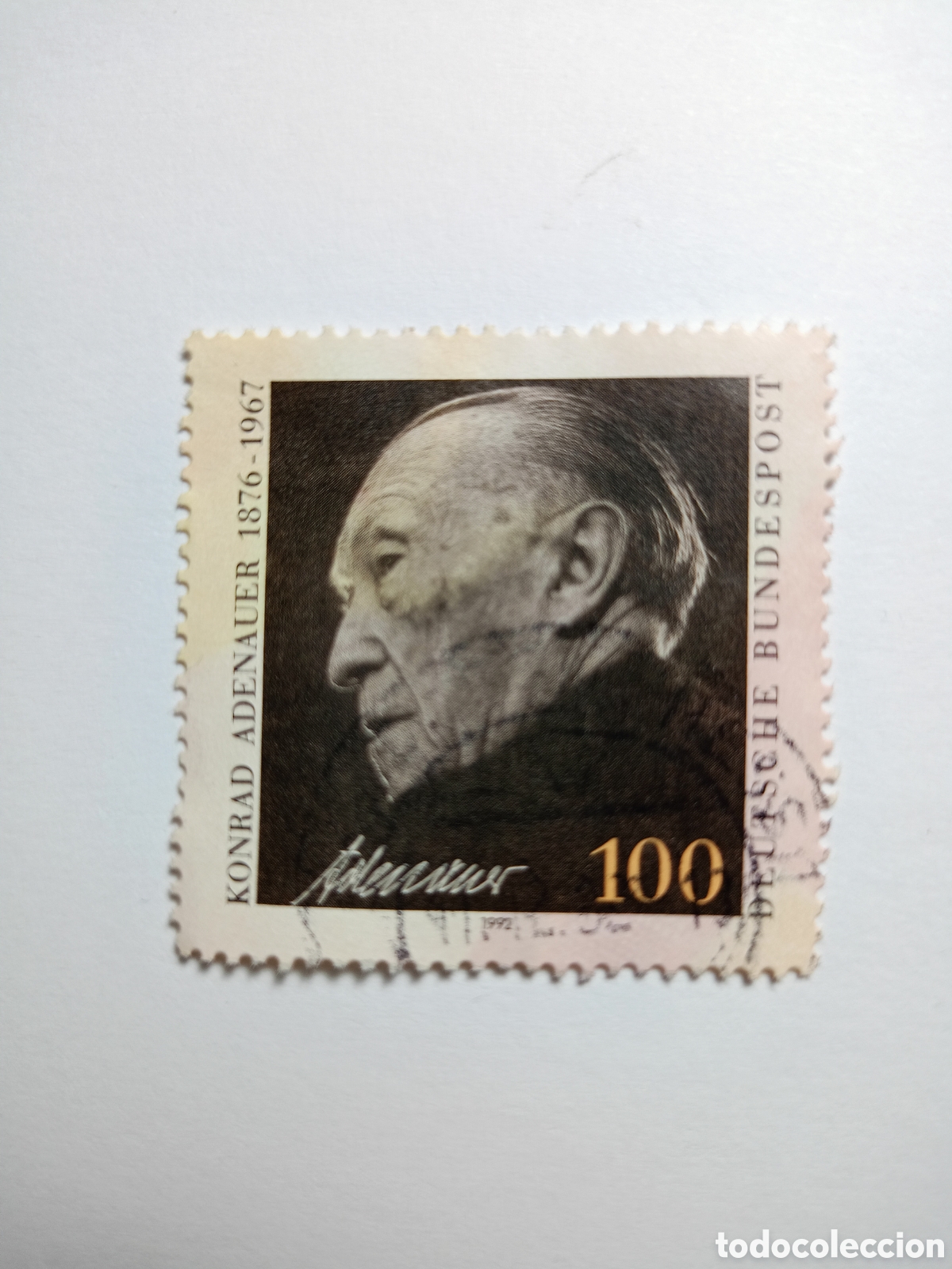 Sellos: sello postal alem&aacute;n de 1992 que conmemora el 25 aniversario del fallecimiento de Konrad Adenauer