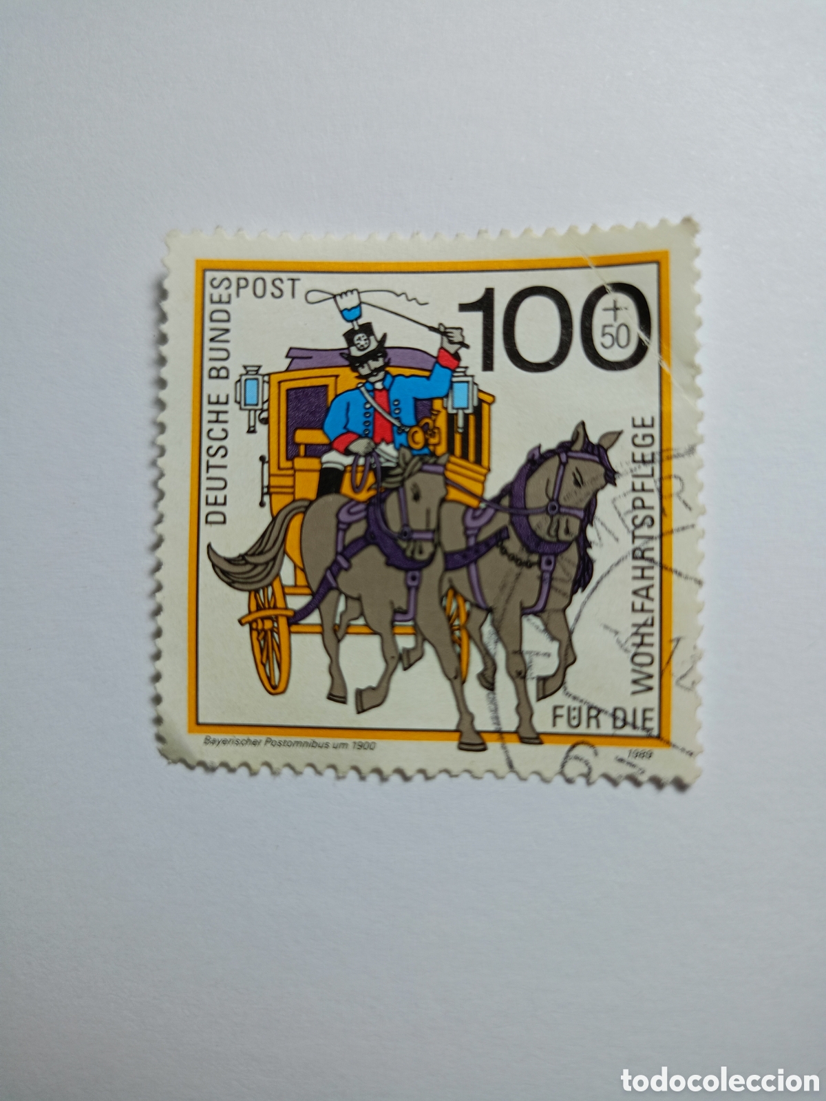 Sellos: sello postal de Alemania Federal de 1989 conmemora el transporte postal en Baviera.