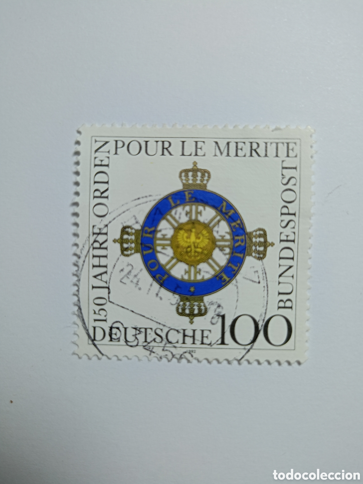 Sellos: sello postal de Alemania de 1992 con un valor nominal de 100 pfennig.