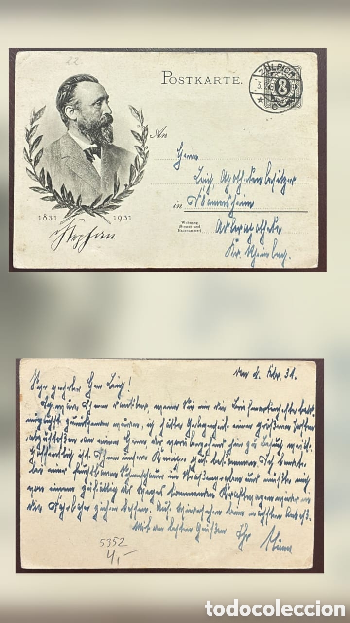 Sellos: CA)Germany.1931.Commemorative Postcard. Illustrated postcard honoring F. Fischer (1831&ndash;1931), featu