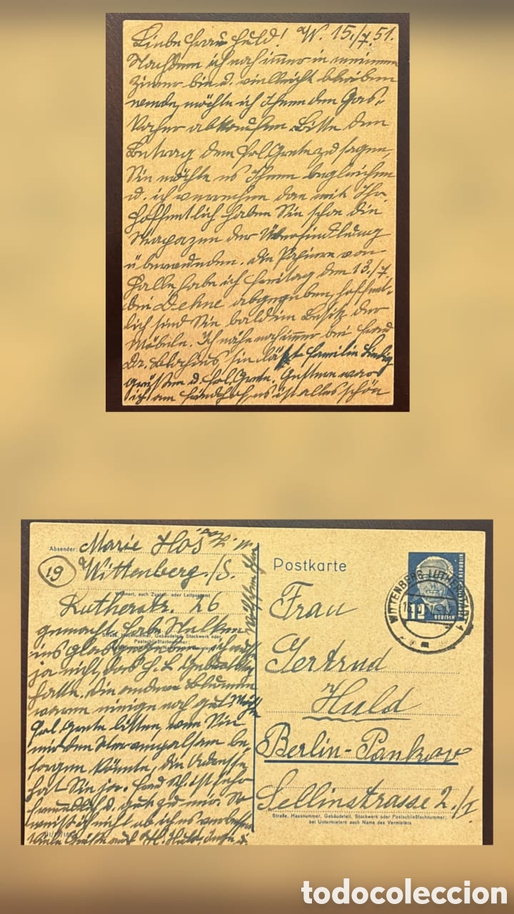 Sellos: CA)Germany.1951.Postwar Handwritten Postcard. Personal postcard sent from Wittenberg to Berlin‑Panko