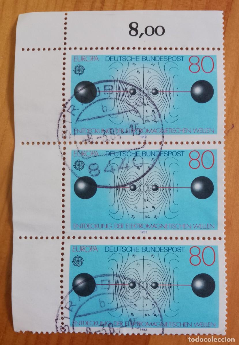 Sellos: ALEMANIA - V/F 80 - A&Ntilde;O 1983 - EUROPA CEPT - TIRA 3 SELLOS - MAT. ID. 8.3.84 STRAMBING