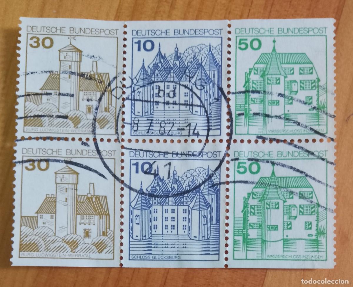 Sellos: ALEMANIA - V/F 30, 10 Y 50 - ARQUITECTURA, EDIFICIOS - TIRA 6 SELLOS - MAT. ID. 8.7.87