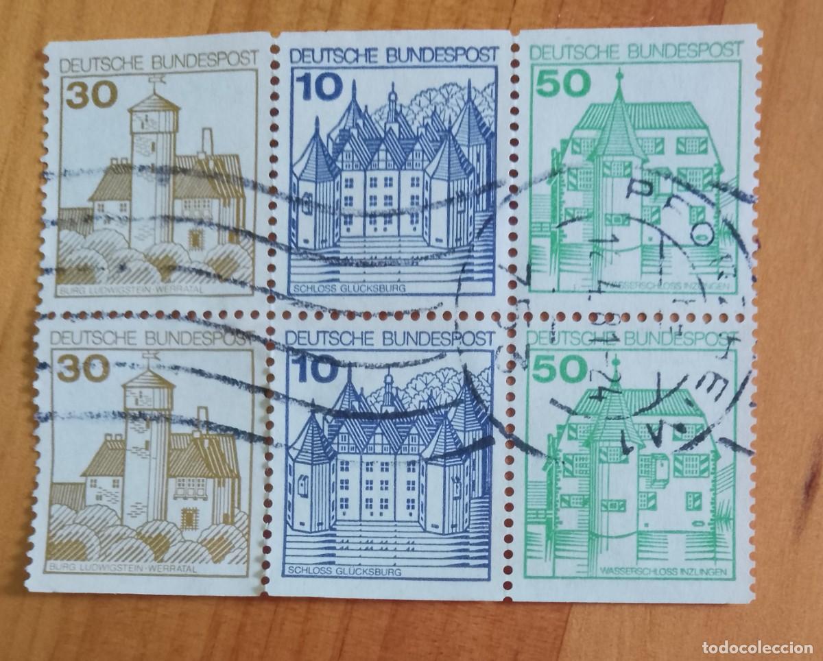 Sellos: ALEMANIA - V/F 30, 10 Y 50 - ARQUITECTURA, EDIFICIOS - TIRA 6 SELLOS - MAT. ID. 12.4.81 PFORZHEIM