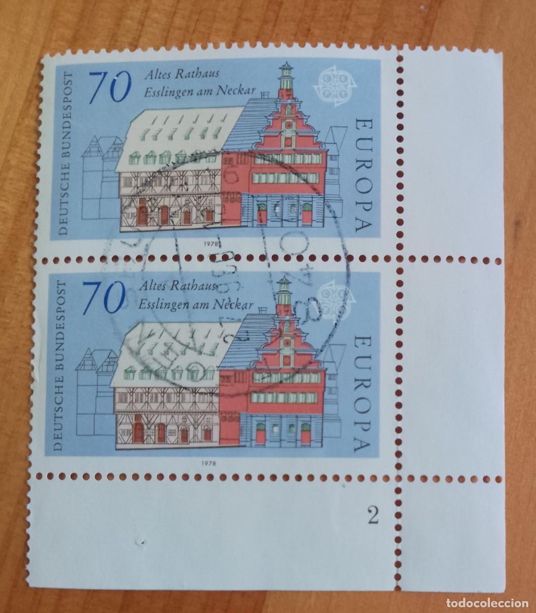 Sellos: ALEMANIA - V/F 7' - A&Ntilde;O 1978, EUROPA, CEPT - TIRA 2 SELLOS - MAT. ID. 27.9.80