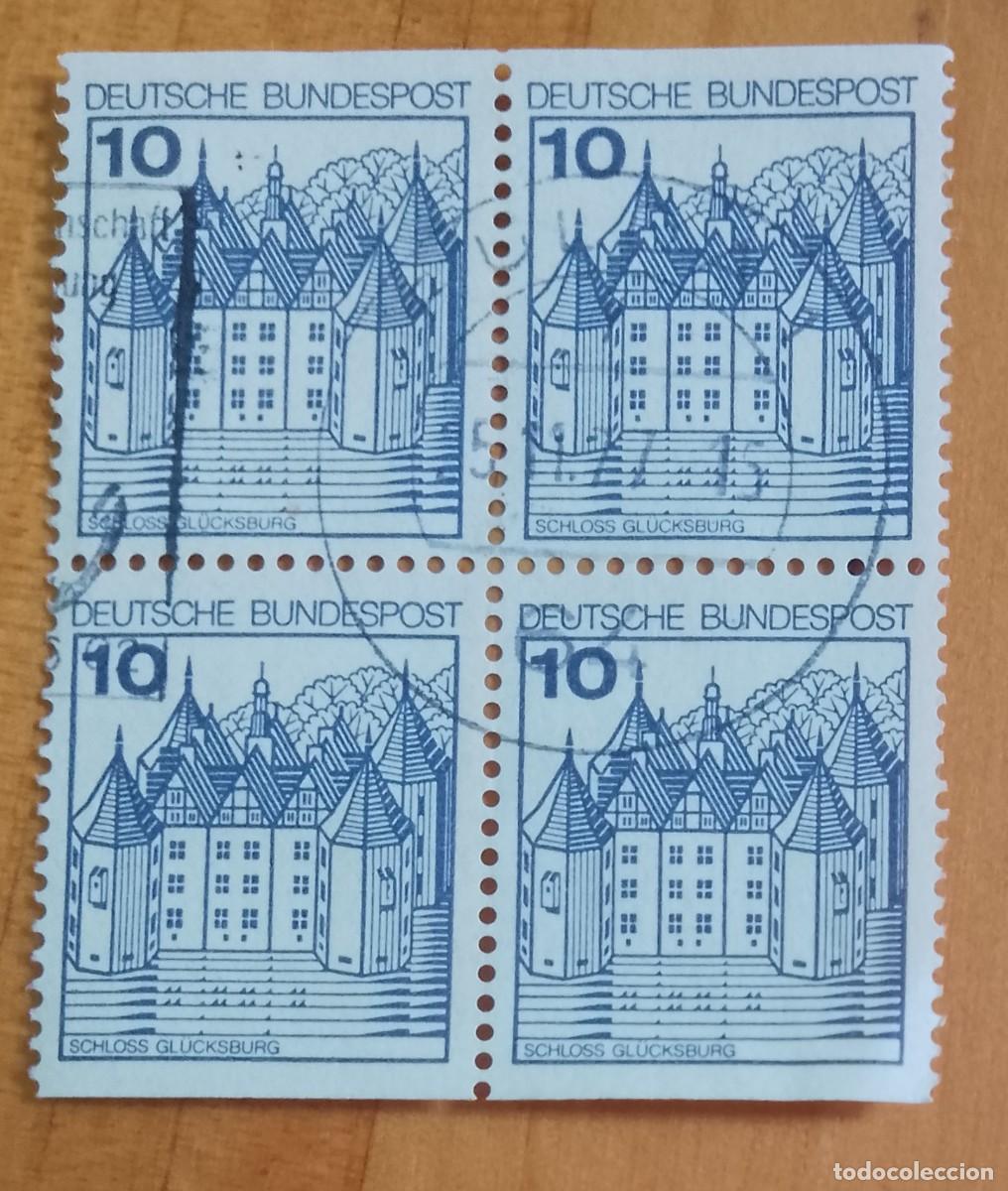 Sellos: ALEMANIA - V/F 10 - TIRA 4 SELLOS, 2 DIFERENTES - ARQUITECTURA, SCHLOSS - MAT. ID.: 25.11.77
