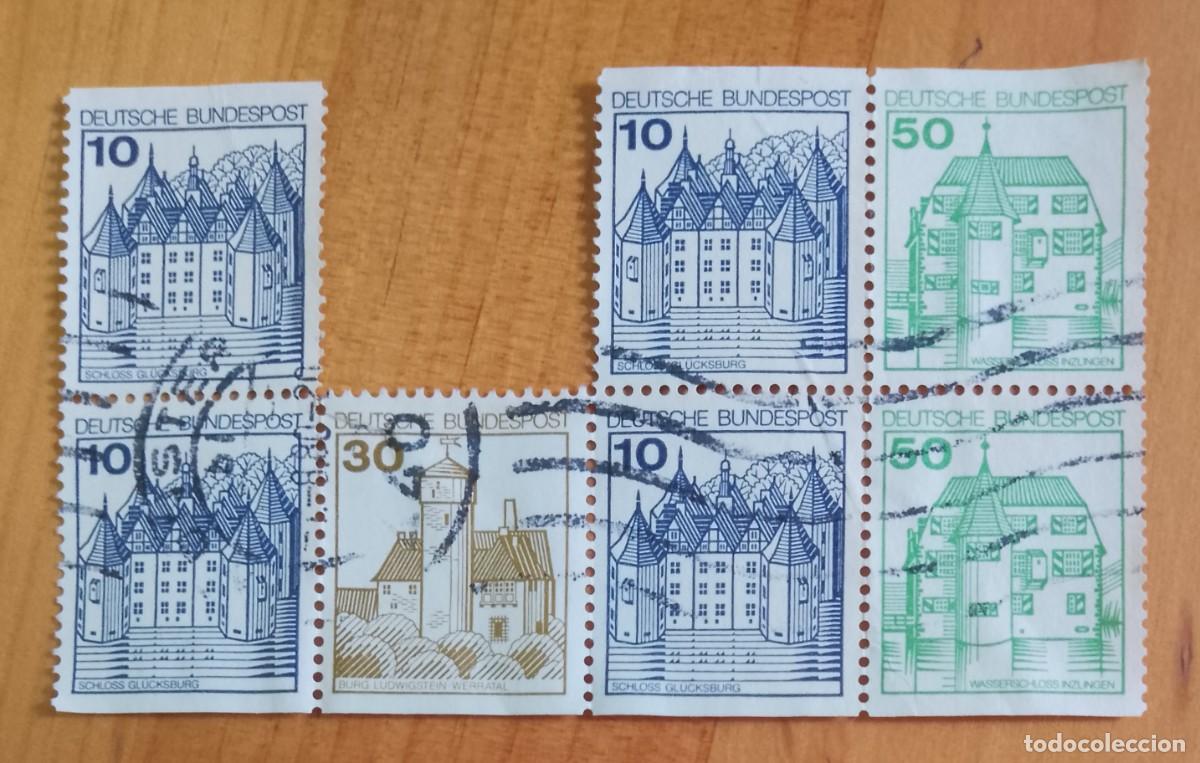 Sellos: ALEMANIA - V/F 10, 30 Y 50 - TIRA 7 SELLOS DIFERENTES - ARQUITECTURA