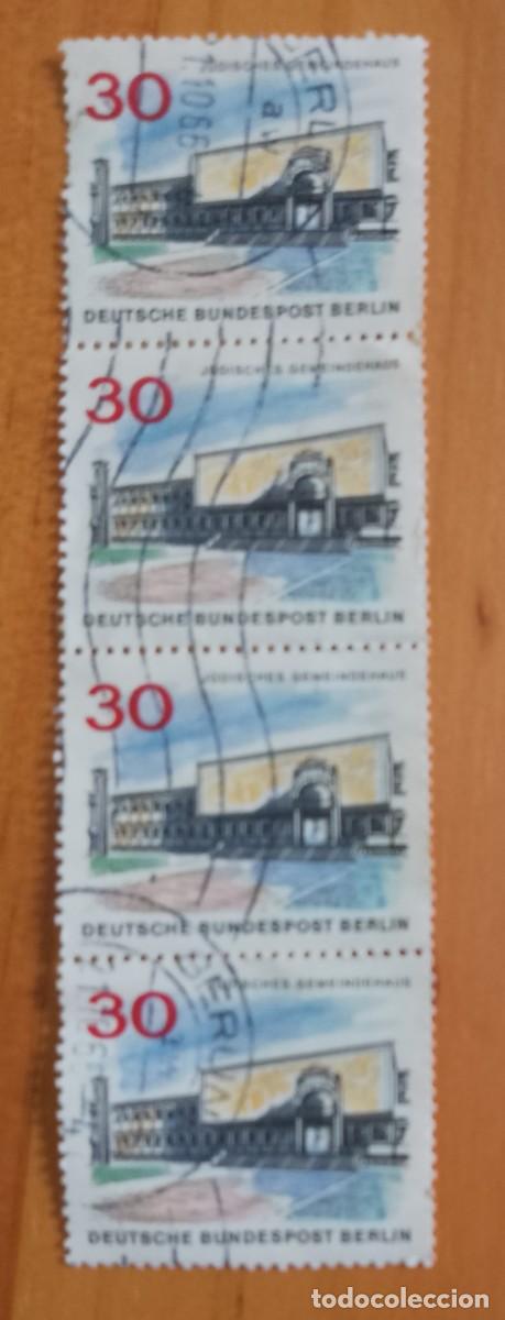 Sellos: ALEMANIA - V/F 30 - TIRA 4 SELLOS - SAL&Oacute;N DE LA COMUNIDAD JUDIA - MAT, ID. 21.10.66 BERLIN