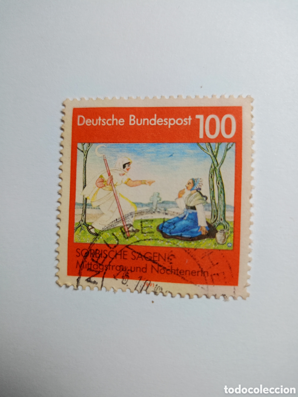 Sellos: sello postal de 100 pfennig es parte de la serie de Leyendas Sorbias