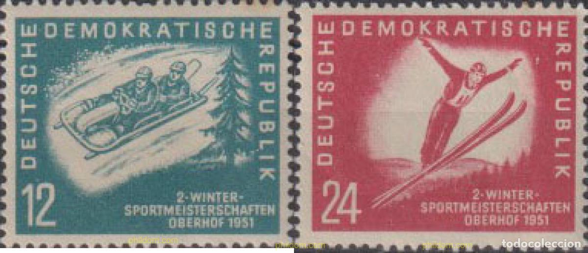 Sellos: 64444 MNH ALEMANIA DEMOCRATICA 1951 2 CAMPEONATO DEPORTIVO DE INVIERNO EN OBERHOF