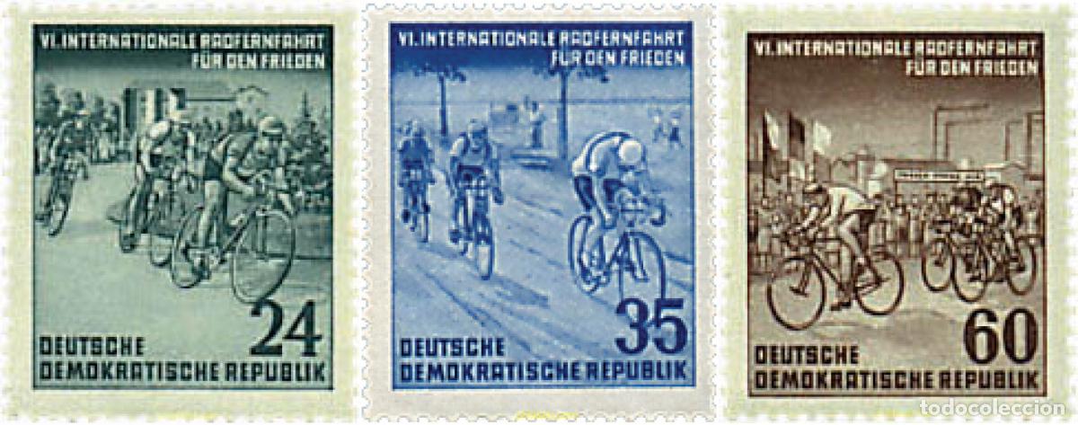 Sellos: 64453 MNH ALEMANIA DEMOCRATICA 1953 6 CARRERA CICLISTA INTERNACIONAL DE LA PAZ. PRAGA-BERLIN.VARSOV