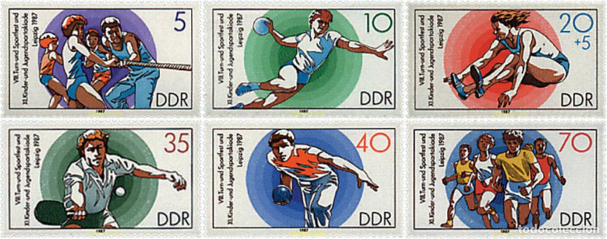 Sellos: 64655 MNH ALEMANIA DEMOCRATICA 1987 8 TORNEO DEPORTIVO Y 11 SPARTAKIADA DE LA JUVENTUD EN LEIPZIG