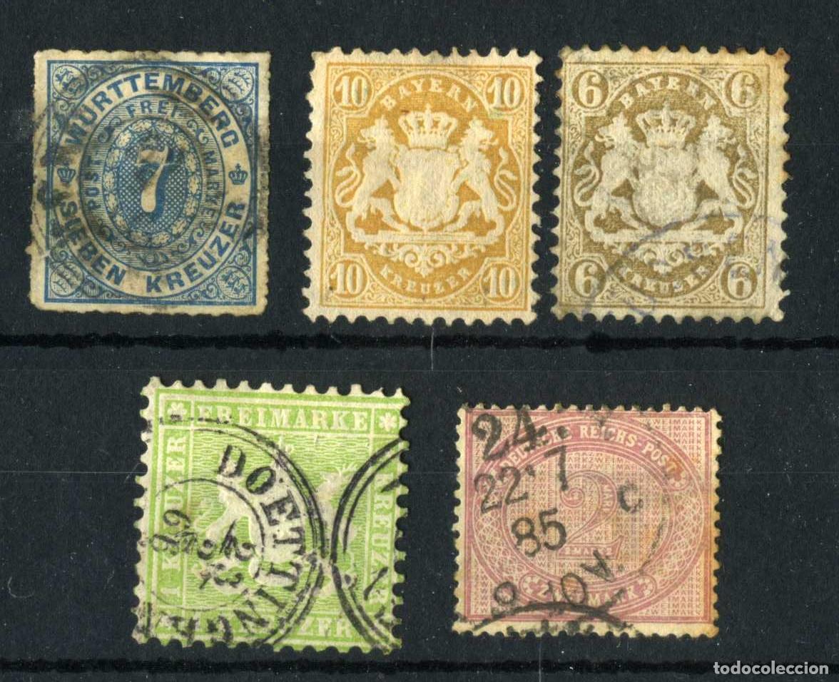 Timbres: XS- ALEMANIA BAVIERA, W&Uuml;RTTEMBERG, ETC. Lote x5 Sellos cl&aacute;sicos RAROS