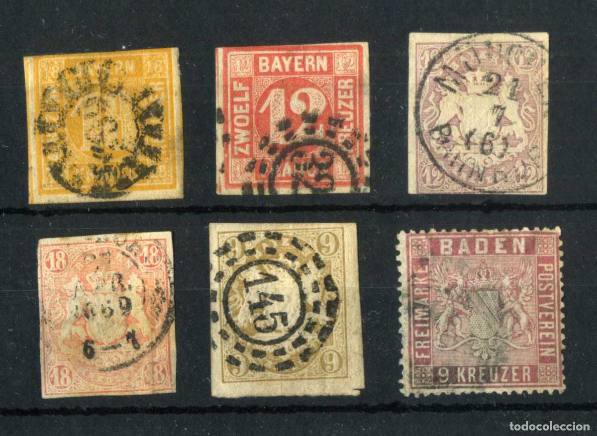 Timbres: XS- ALEMANIA BADEN Y BAVIERA Lote x6 Sellos Cl&aacute;sicos RAROS