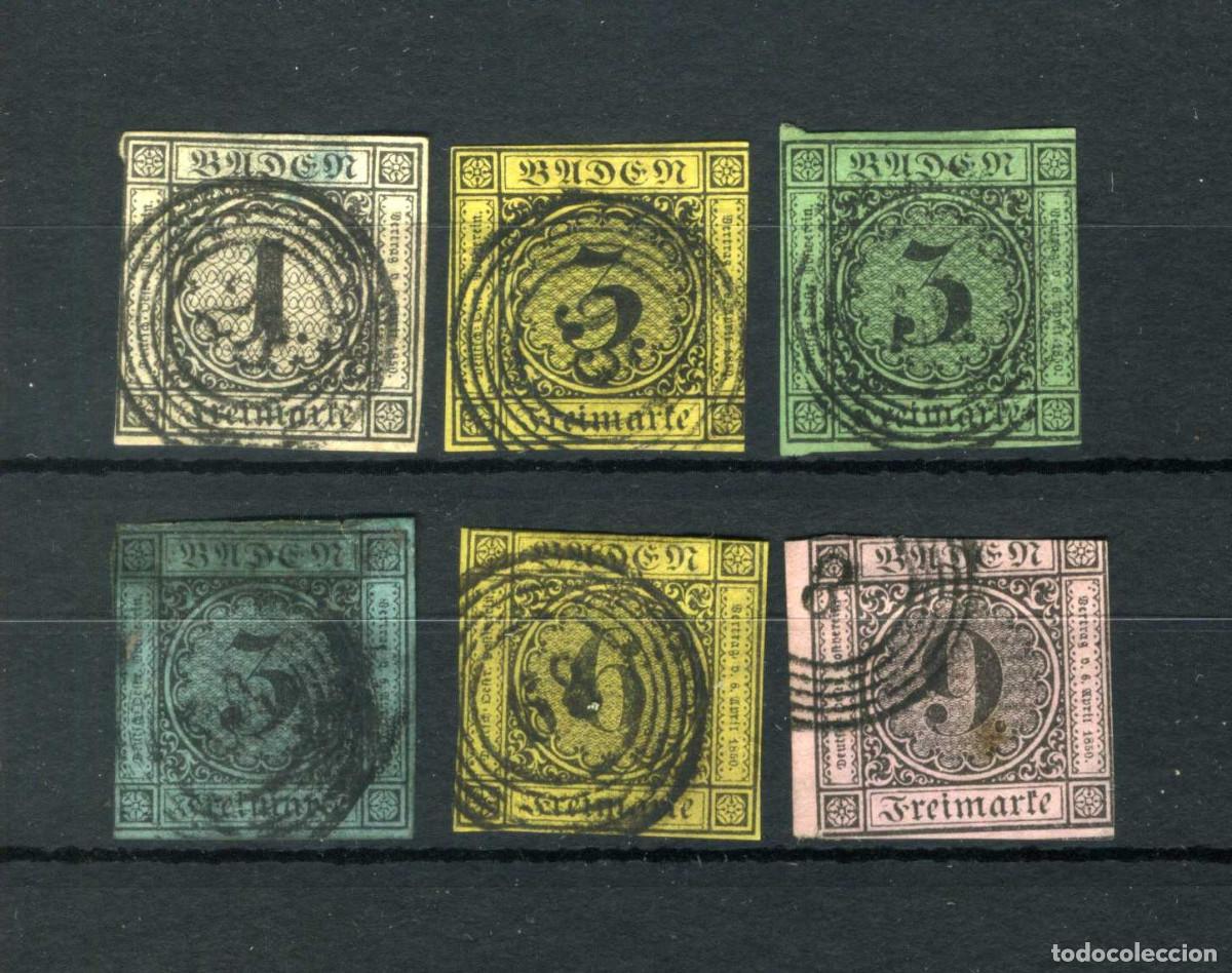 Timbres: XS- ALEMANIA BADEN Lote x6 Sellos cl&aacute;sicos 1851-1858 Buen Estado