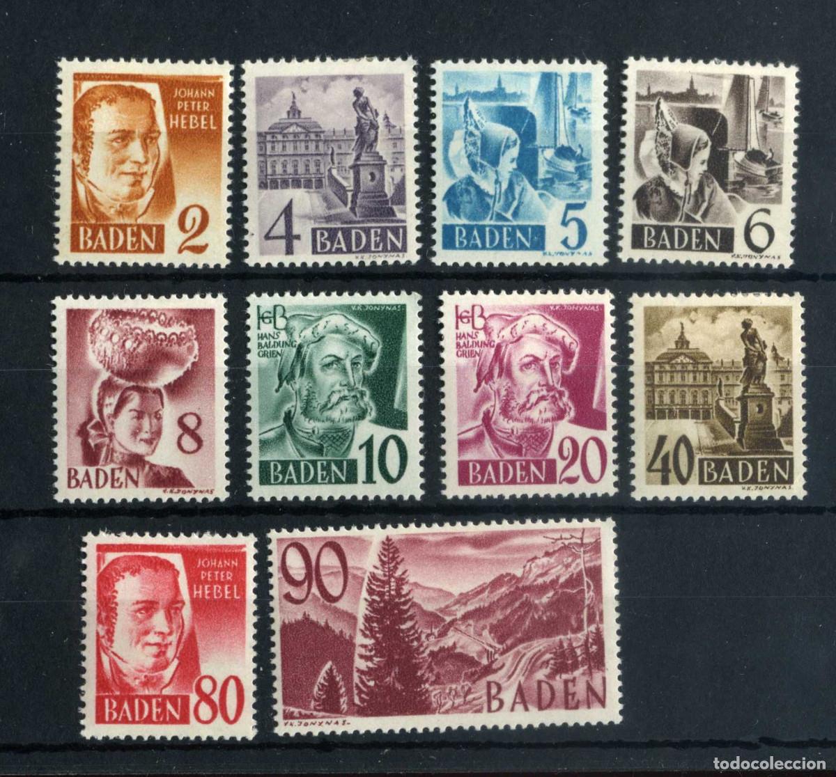 Timbres: XS- ALEMANIA BADEN 1948-1949 S&eacute;rie completa ESCASA MH* Scott 5N28-40; Michel 28-37