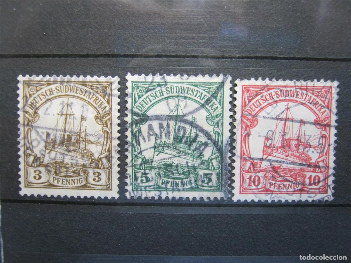 Briefmarken: ALEMANIA COLONIA &Aacute;FRICA DEL SUDOESTE 1906-12 YVERT 26, 27 Y 28 USADOS PERFECTOS.