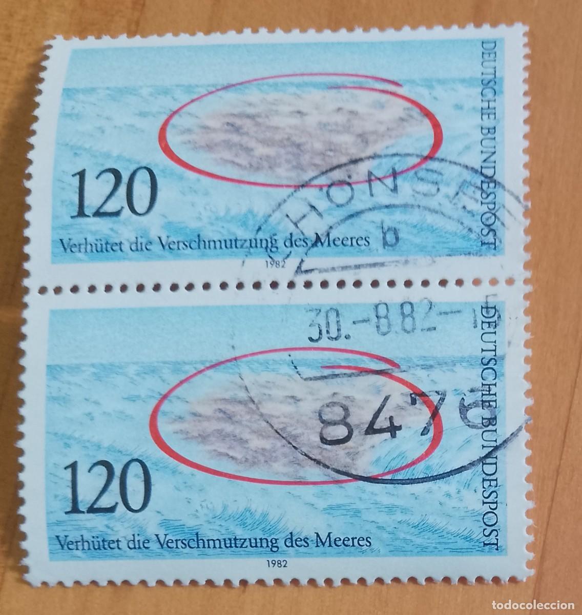 Sellos: ALEMANIA - V/F 120 - A&Ntilde;O 1982 - TIRA 2 SELLOS - MATASELLOS INDICATIVO: 30.8.82 SCH&Ouml;NSEE