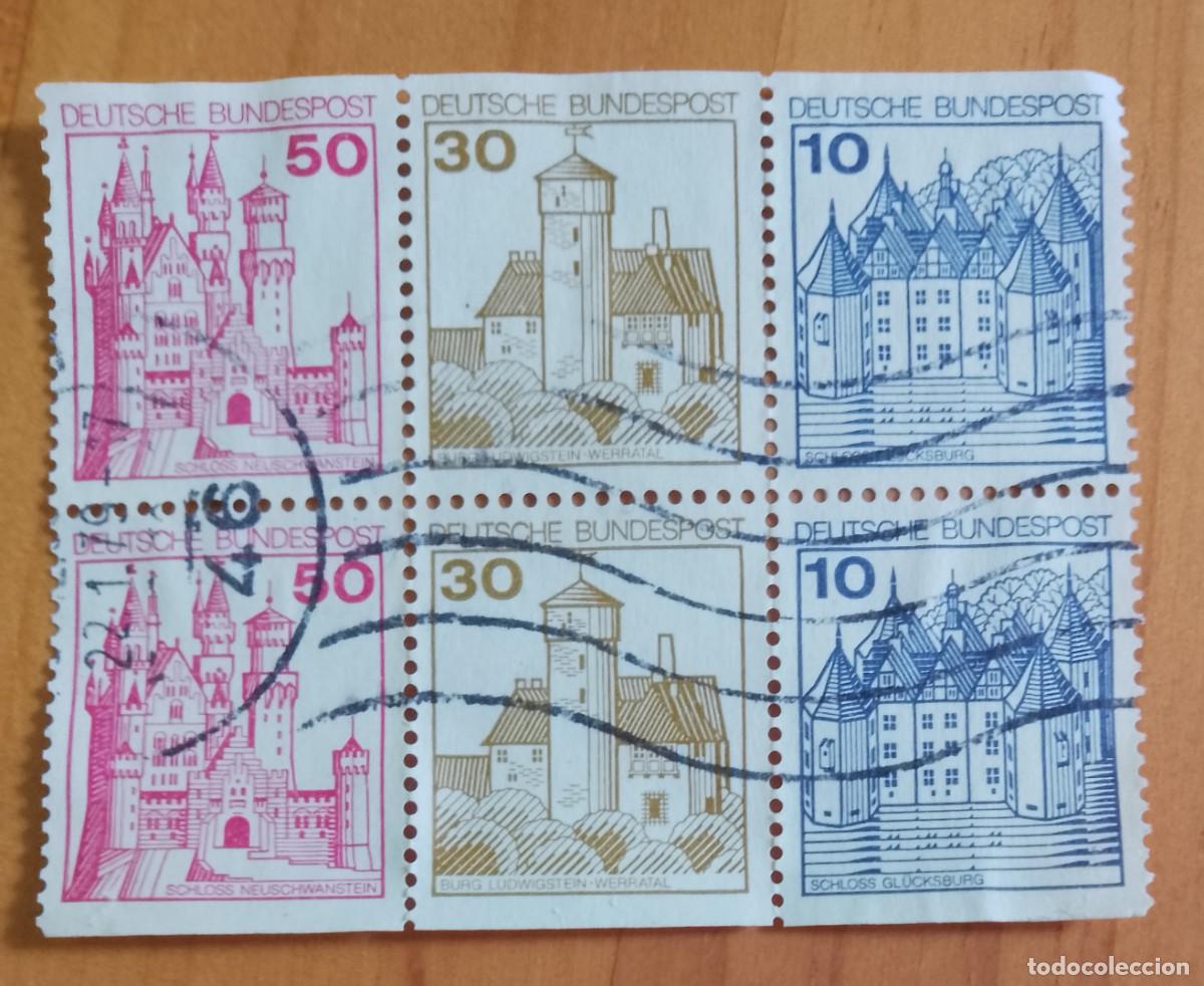 Sellos: ALEMANIA - V/F 50, 30 Y 10 - TIRA 6 SELLOS - MATASELLOS INDICATIVO: 22.1.79