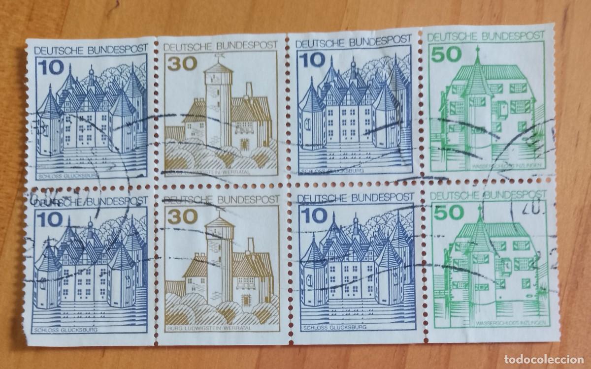 Sellos: ALEMANIA - V/F 10, 30 Y 50 - TIRA 8 SELLOS, 6 DIFERENTES - MAT. IND.: 26.6.84