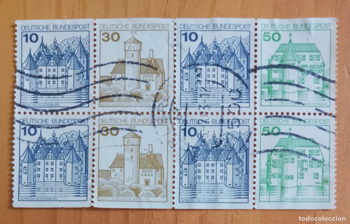 Sellos: ALEMANIA - V/F 10, 30 Y 50 - TIRA 8 SELLOS, 6 DIFERENTES - MATASELLO INDICATIVO: 3.7.83