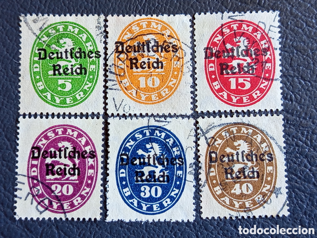 Francobolli: Alemania 1920 - Lote de 6 Sellos Oficiales de Baviera Sobrecargados &rdquo;Deutsches Reich&rdquo; (Mi. 119-124)
