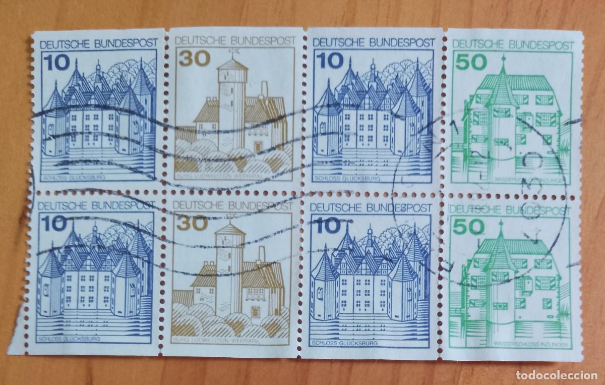 Sellos: ALEMANIA - V/F 10, 30 Y 50 - ARQUITECTURA - TIRA 8 SELLOS, 6 DIFERENTES, 3 DISTINTOS