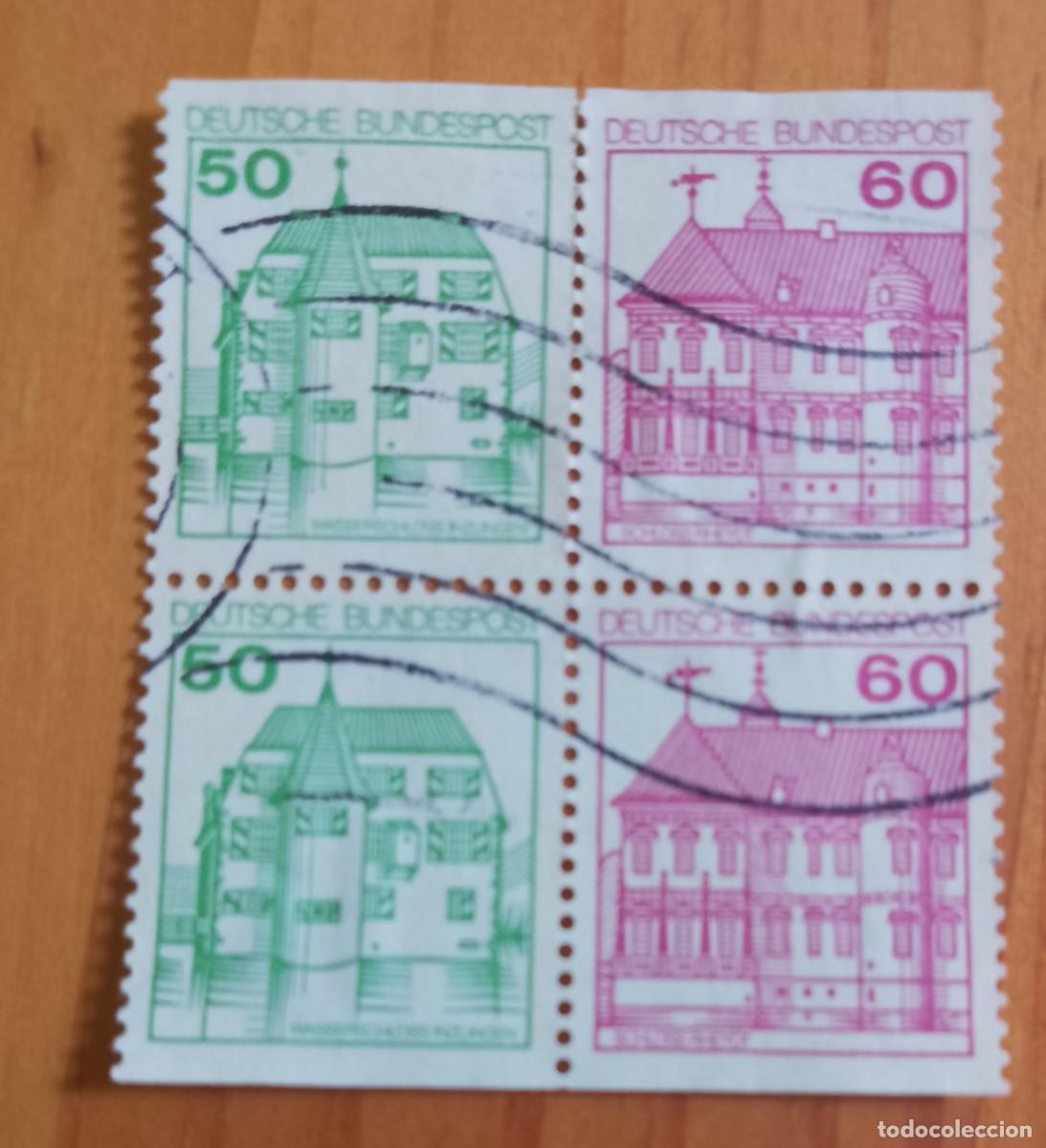 Sellos: ALEMANIA - V/F 50 Y 60 - ARQUITECTURA - TIRA 4 SELLOS, 2 DIFERENTES, 4 DISTINTOS -MATASELLO IIDE...