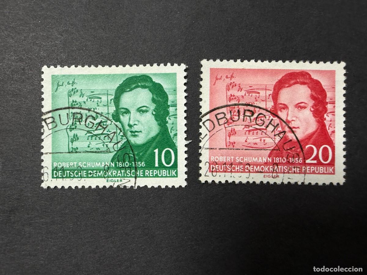 Sellos: ALEMANIA DDR, 1956. YVERT 251/52. COMPOSITOR ROBERT SCHUMANN. SERIE COMPLETA. USADOS