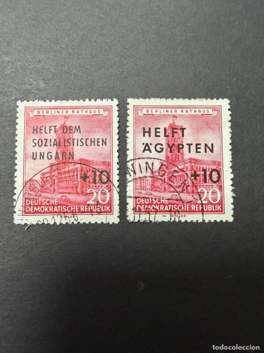 Sellos: ALEMANIA DDR, 1956. YVERT 282/3. AYUDA A HUNGR&Iacute;A Y EGIPTO. SERIE COMPLETA. USADOS