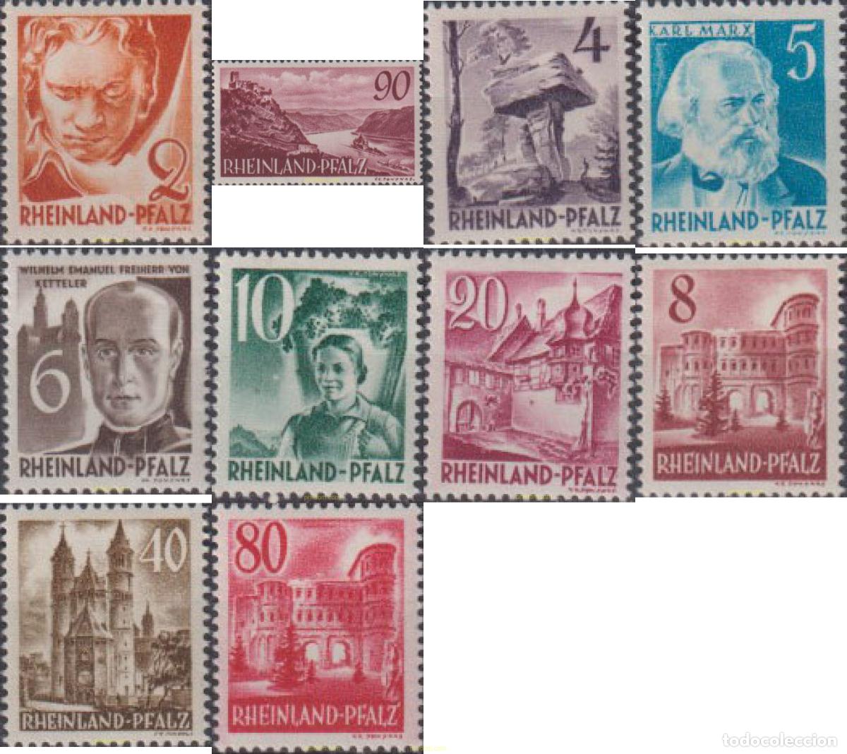 Sellos: 626500 HINGED ALEMANIA. Rheinland-Pfalz 1948 SERIE BASICA