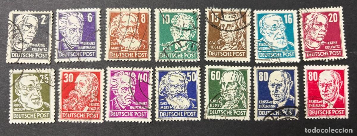 Sellos: ALEMANIA ORIENTAL, 1952. EDIFIL 91/104. PERSONALIDADES. USADOS. FALTA EDIFIL 105