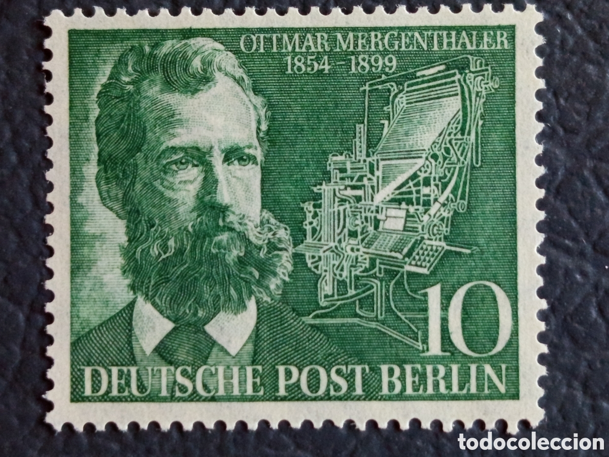 Selos: Berl&iacute;n 1954 Scott 9N99 Ottmar Mergenthaler 1854-1899 10pf MH Deutsche Post