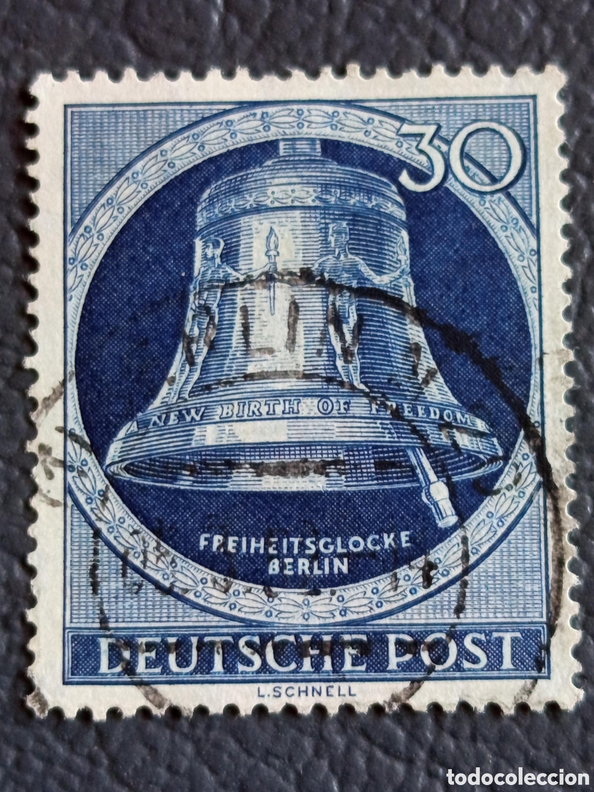 Sellos: Berl&iacute;n 1953 Scott 9N86 Campana Libertad Kl&ouml;ppel Centro 30pf Azul Usado