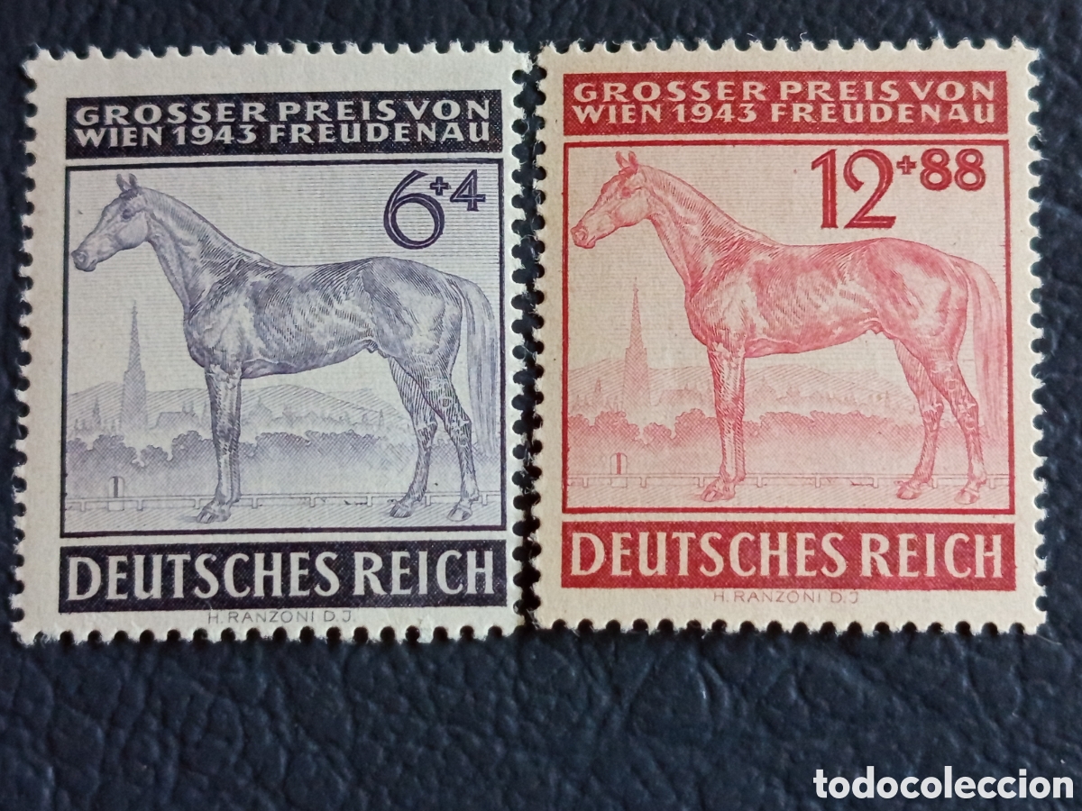 Briefmarken: Reich 1943 Michel 855-856 Grosser Preis Wien Freudenau Caballos MNH