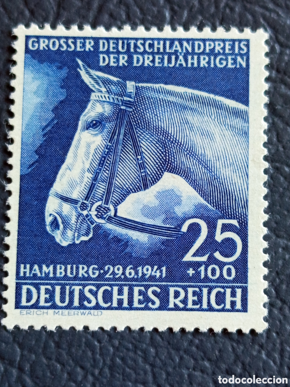 Sellos: Reich 1941 Michel 779 Derby Hamburg Caballo Dreij&auml;hrigen 25+100pf MH
