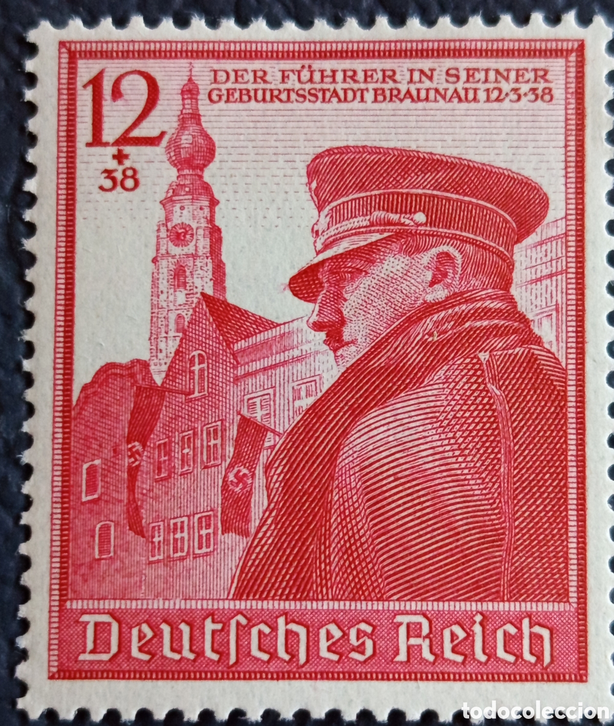 Sellos: Reich 1938 Michel 663 Hitler Geburtsstadt Braunau 12+38pf MH