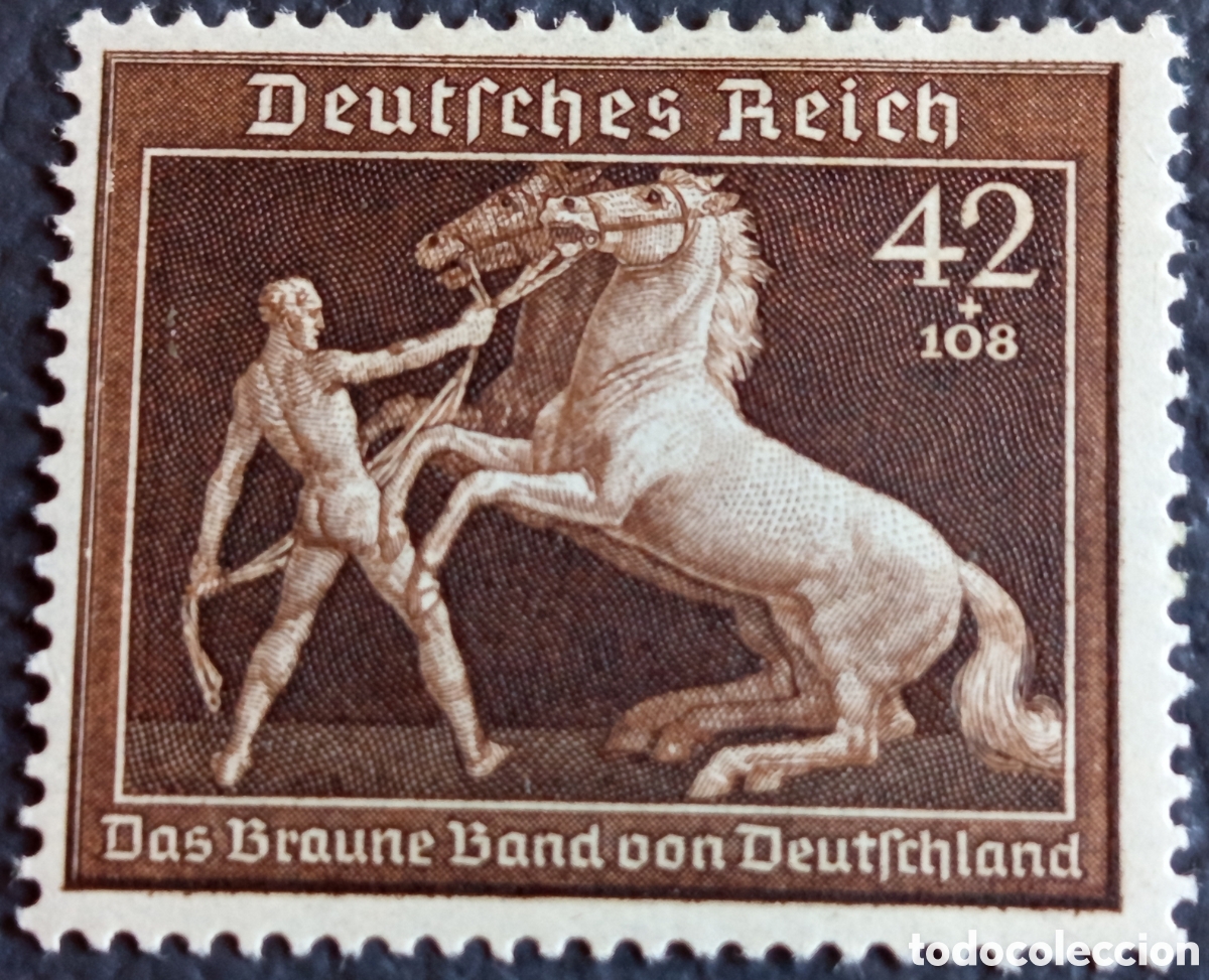 Sellos: Imperio Alem&aacute;n 1939 &rdquo;Cinta Parda&rdquo; Mi.699 42+108 Pf Caballos MNH **