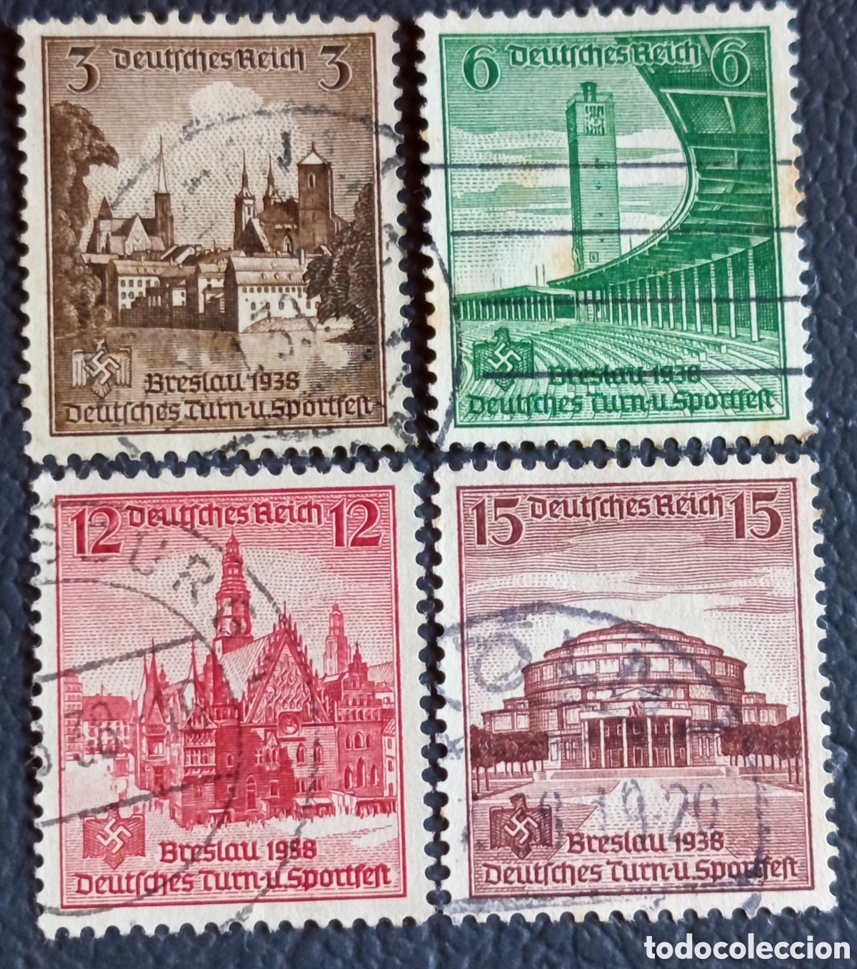 Sellos: Imperio Alem&aacute;n 1938 Fiesta Deportes Breslau Mi.665-668 Serie Completa
