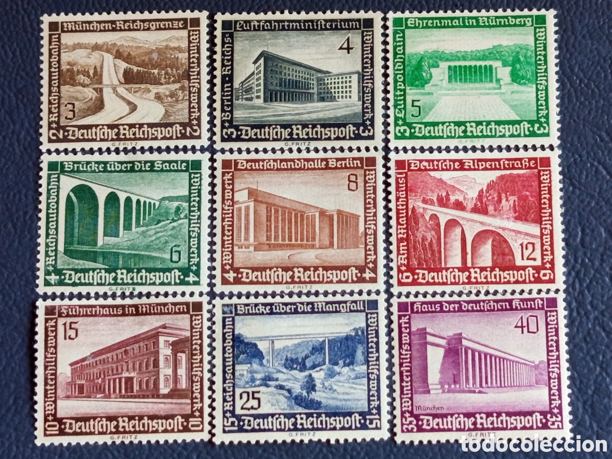 Sellos: Imperio Alem&aacute;n 1936 WHW Edificios Modernos Mi.634-642 Serie 9 Val. MH