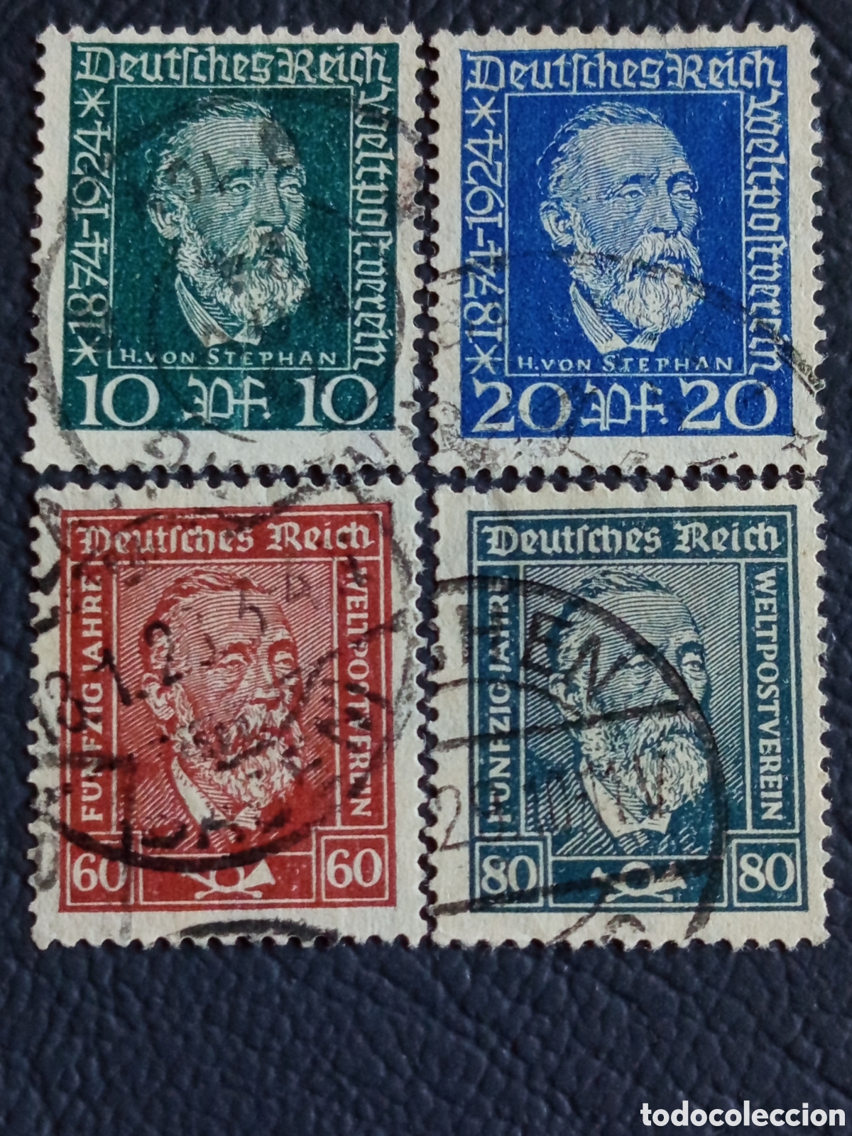 Sellos: Weimar 1924 H.von Stephan 50 A&ntilde;os UPU Mi.362-363+368-369 Usado