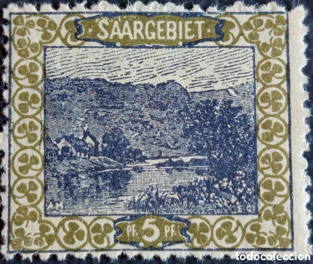 Selos: Saargebiet 1921 5 Pf paisaje r&iacute;o Saar bicolor azul/oliva MH Michel 47 Scott 65